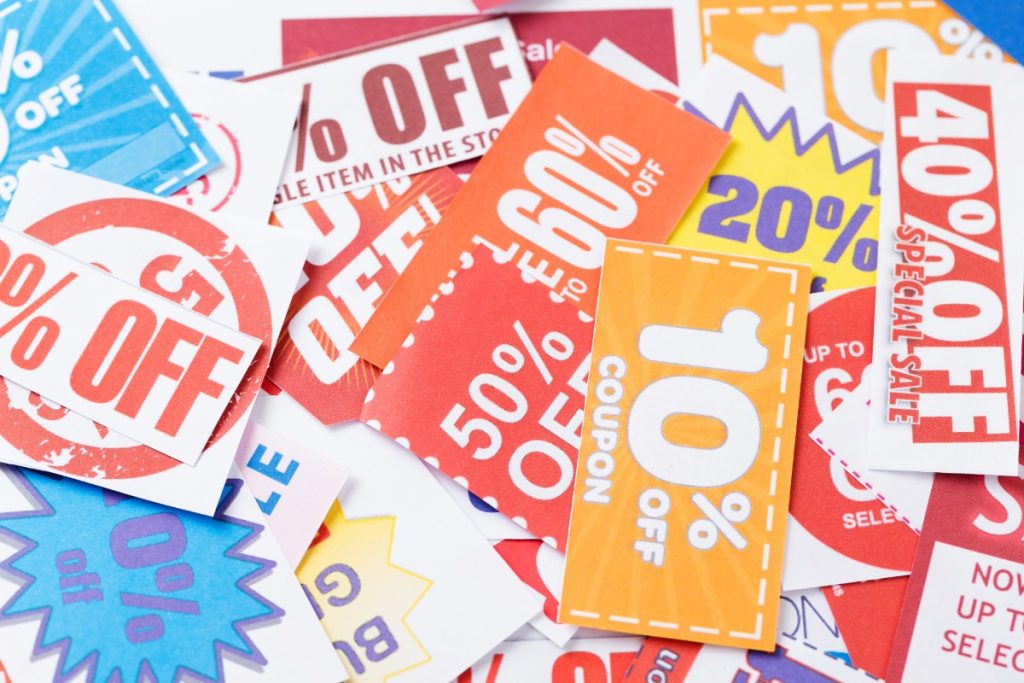 A collection of different types of coupons kept with each other