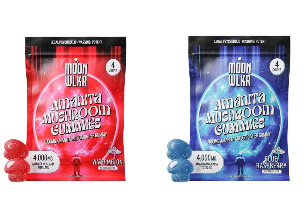 Two different flavors Moonwlkr amanita gummies kept with each other